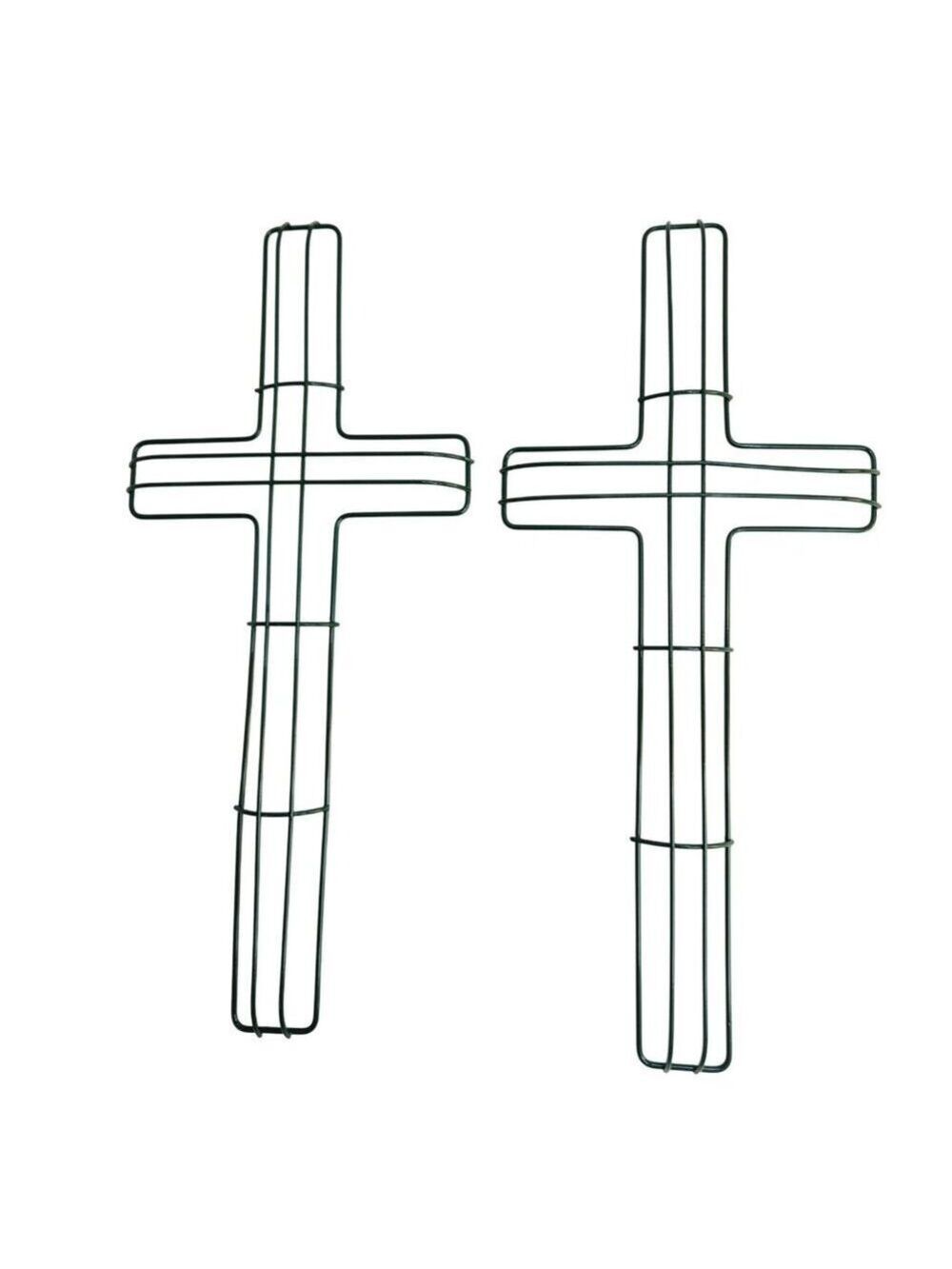 Green Wire Floral Wreath Cross Frames Set of 2 Small 7x16 Memorial Day Easter Ch